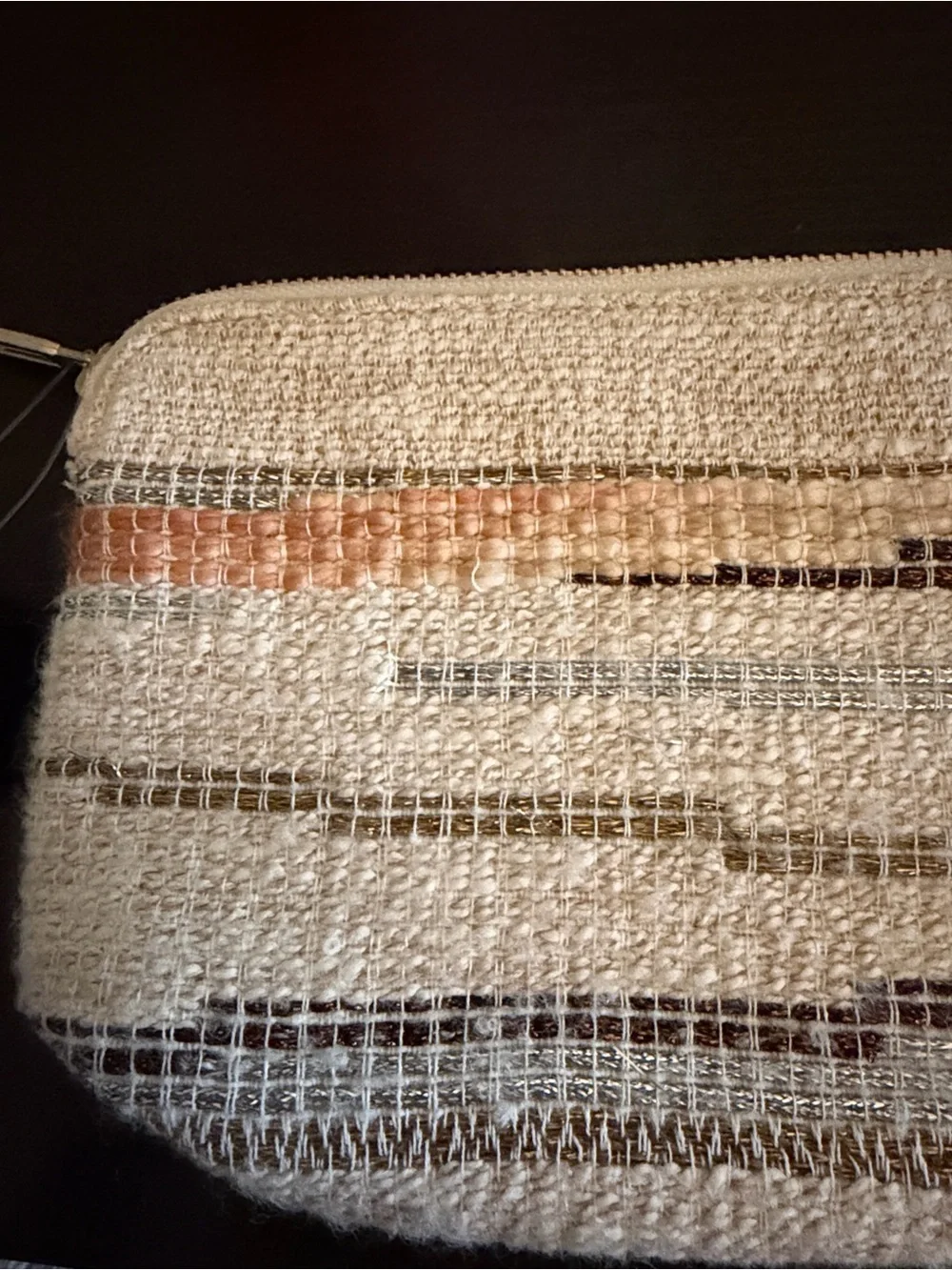 Anthropologie Woven Stripe Zip Pouch in Cream and Neutral Stripes